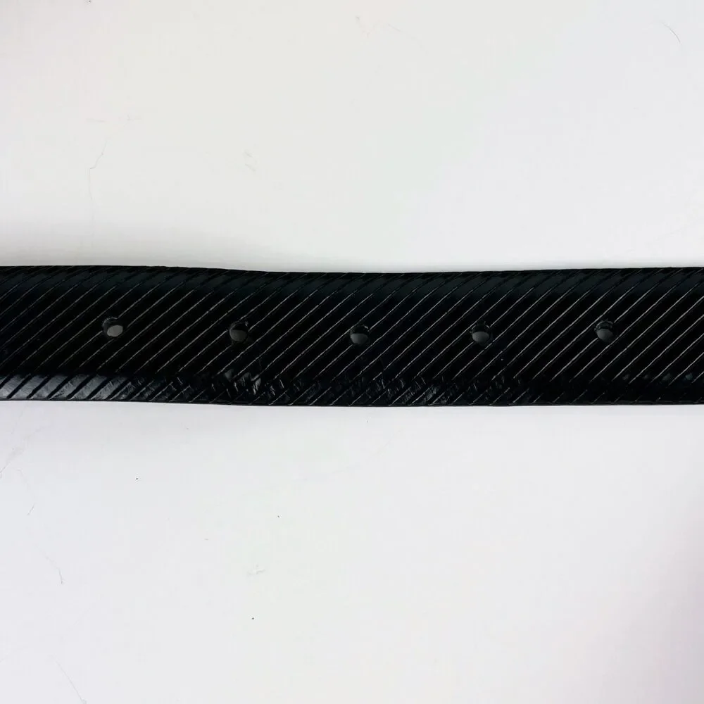Johnston & Murphy Black Raised Stripe Calf Leather Belt Silver Buckle Men's 36